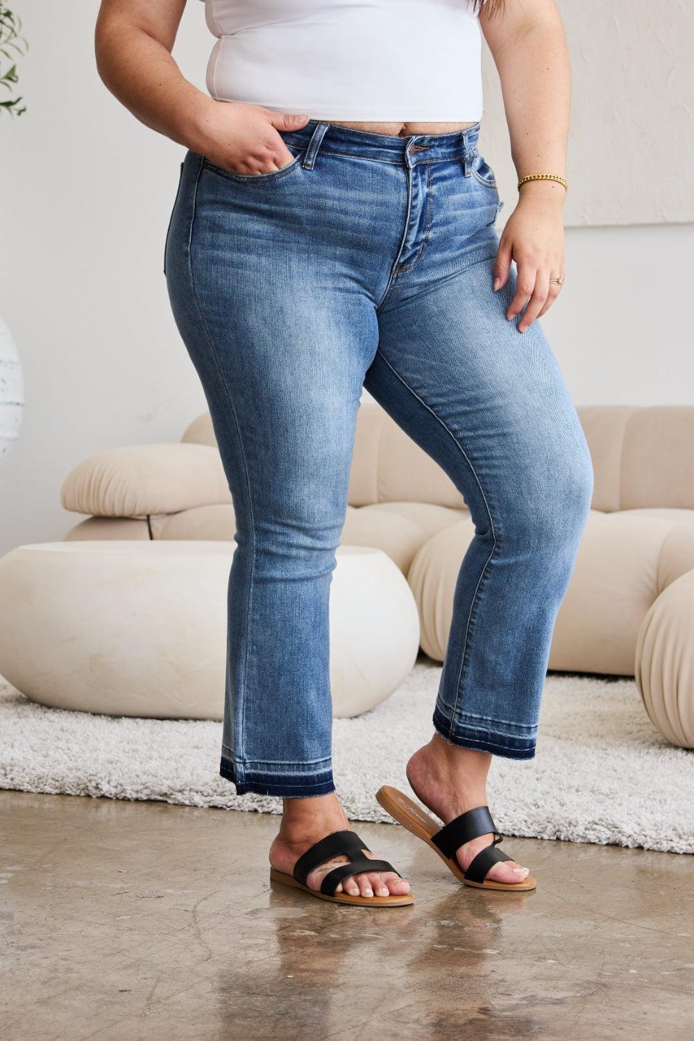 Judy Blue Full Size Release Hem Cropped Bootcut Jeans Judy Blue