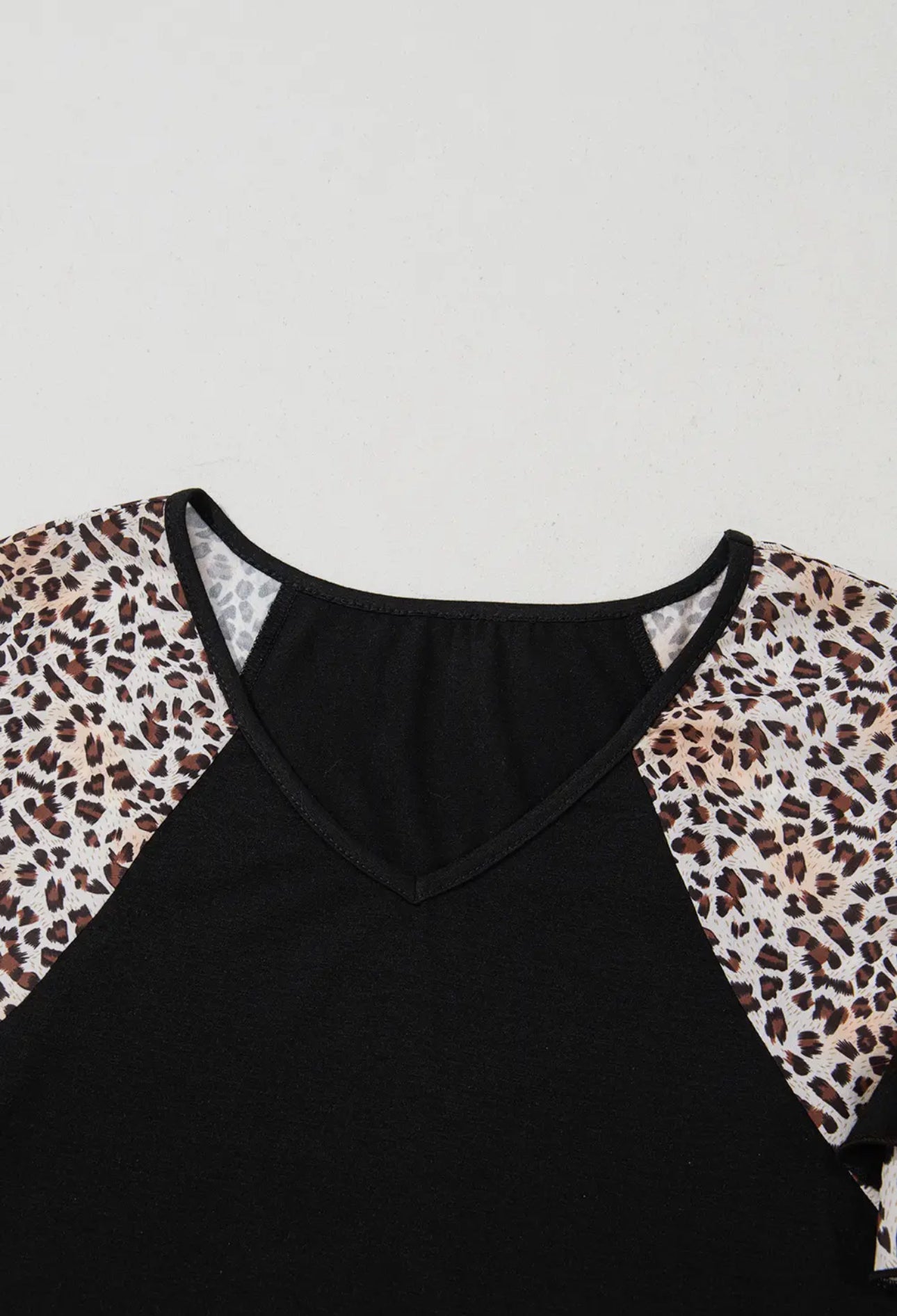 Leopard Ruffle Patchwork Sleeve Summer Top