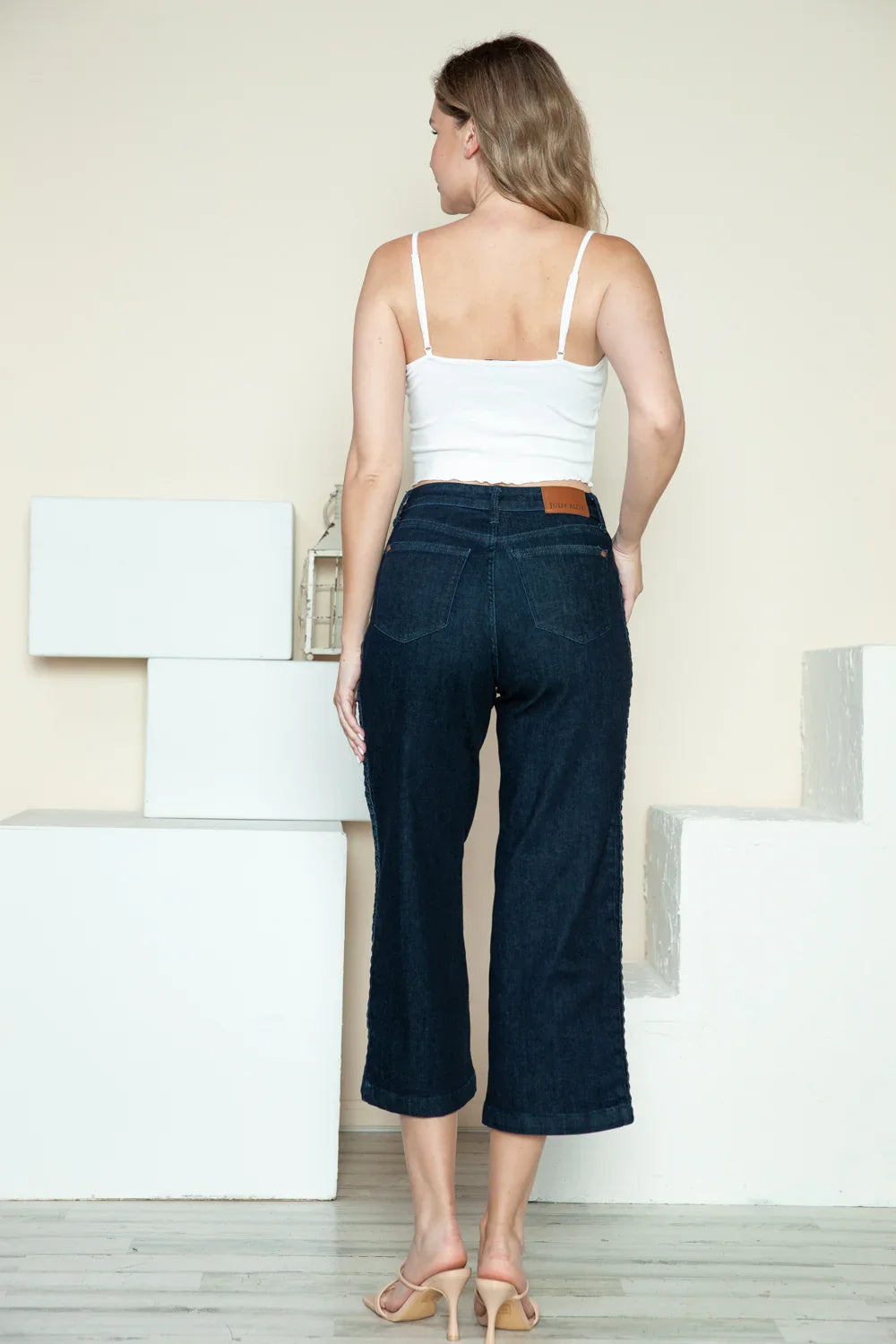Judy Blue Full Size Side Seam Braid Detail Crop Wide Leg Jeans Judy Blue