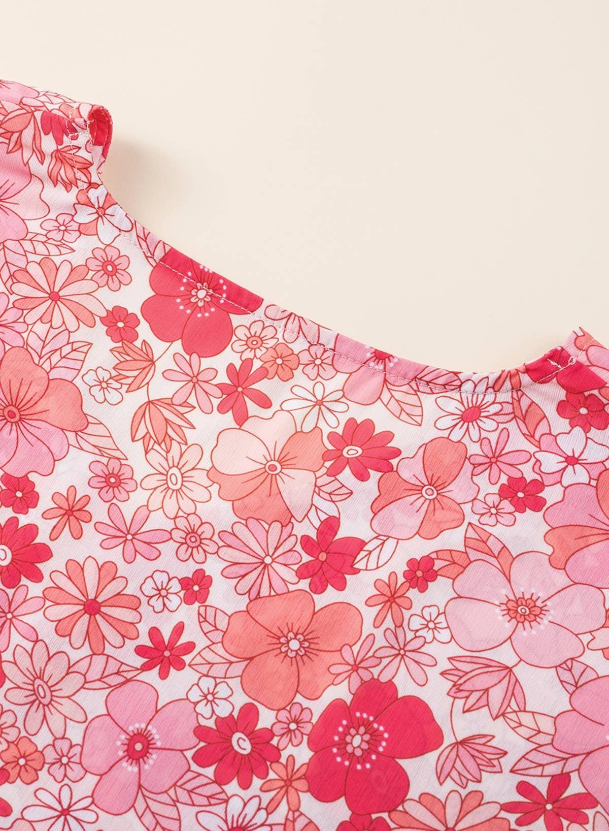 Boho Floral V Neck Kimono Style Blouse Shirt