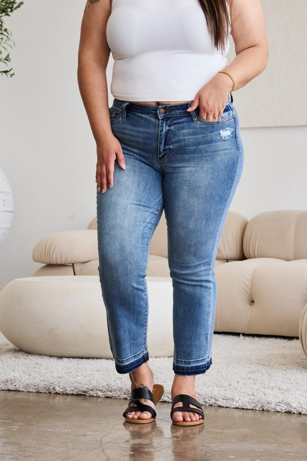 Judy Blue Full Size Release Hem Cropped Bootcut Jeans Judy Blue