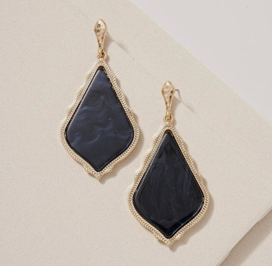 Rhombus Shaped Marbled Acetate Earrings Earrings Black (JET)