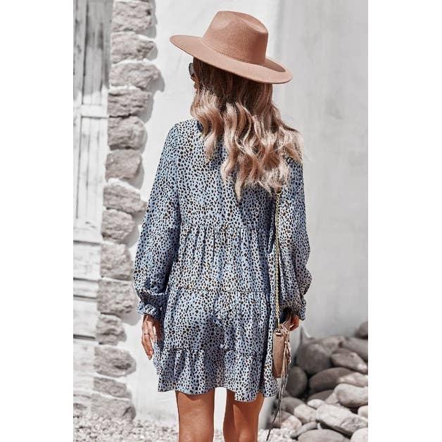V Neck Polka Dot Long Sleeve Dress Dress