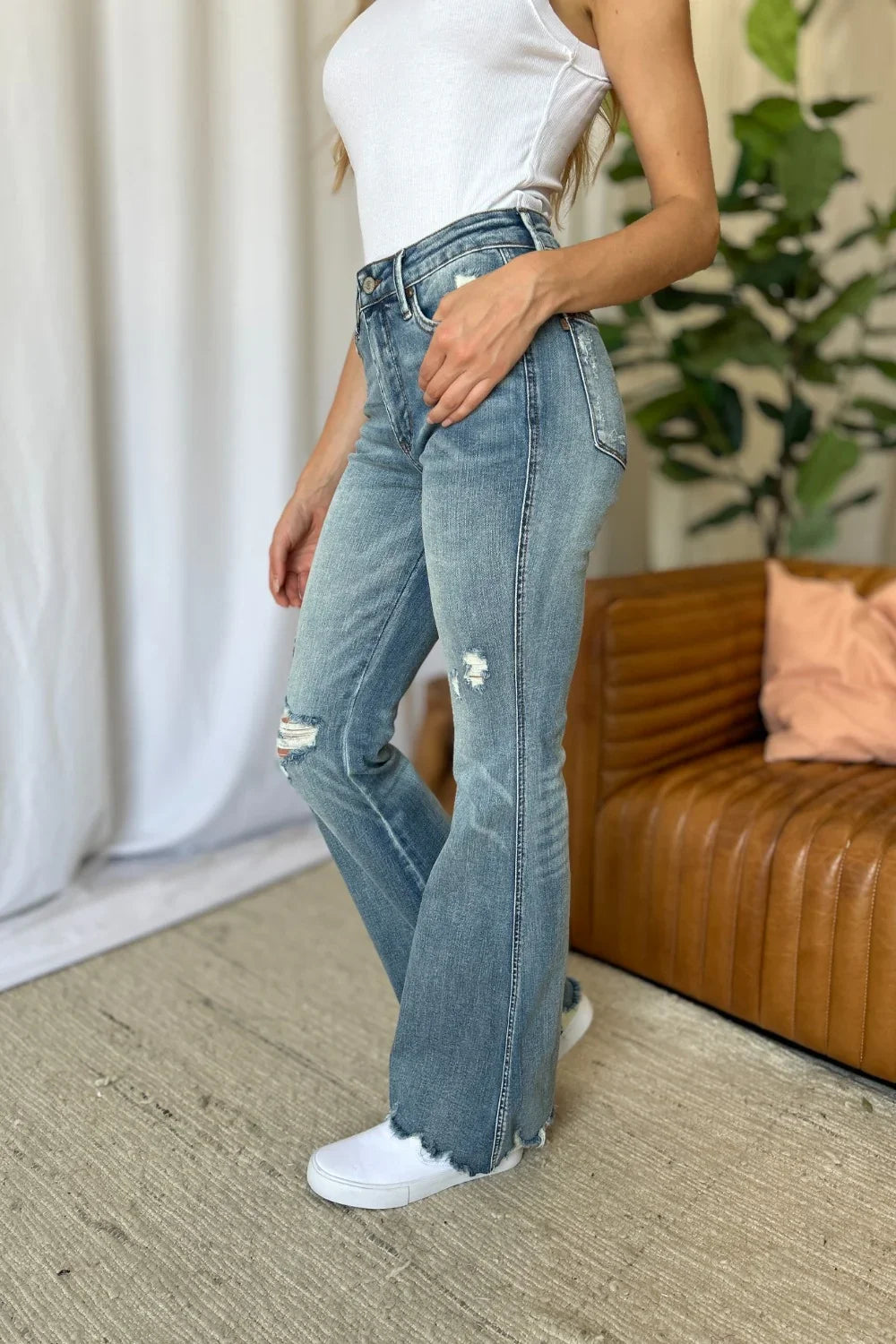 Judy Blue Full Size Medium Rise Tummy Control Destroy Flare Judy Blue