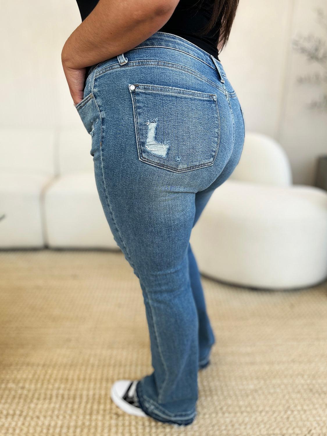 Judy Blue Full Size Mid Rise Destroyed Hem Distressed Jeans Judy Blue