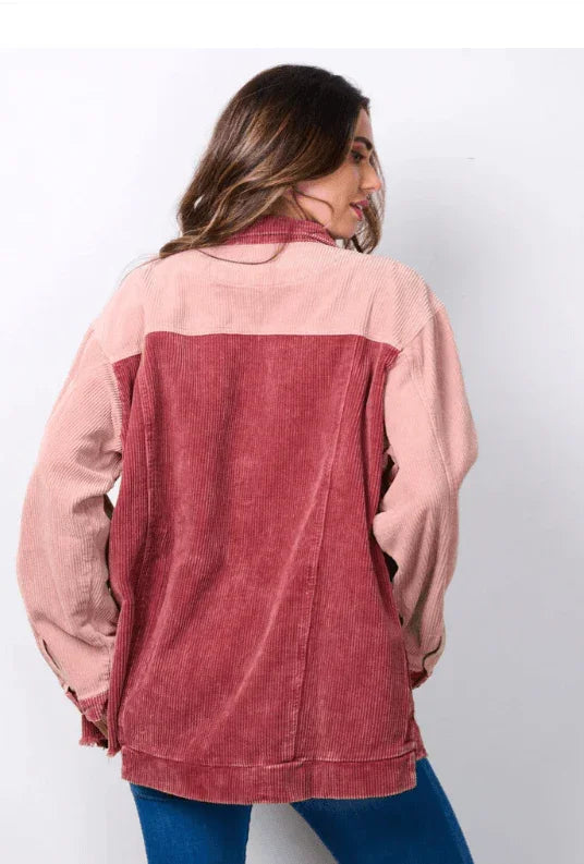 Long Sleeve Button Up Colorblock Corduroy Jacket Jacket