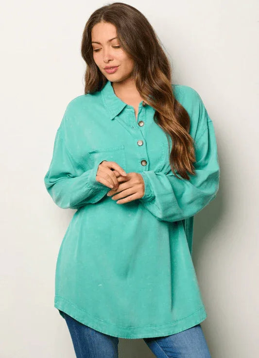 Long Sleeve Button Detailed Oversized Tunic Top shirt