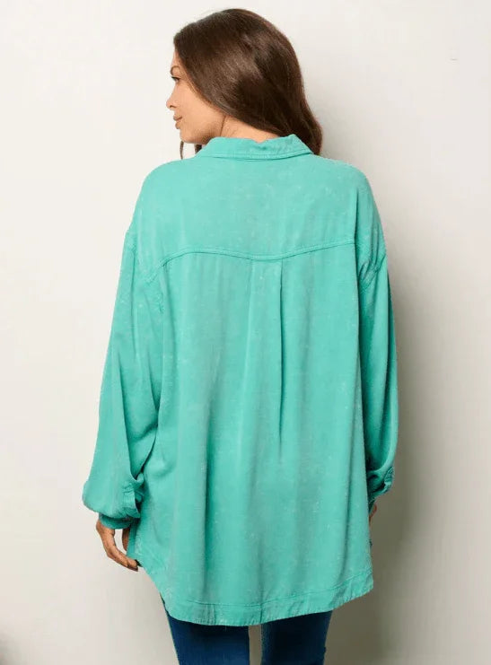 Long Sleeve Button Detailed Oversized Tunic Top shirt