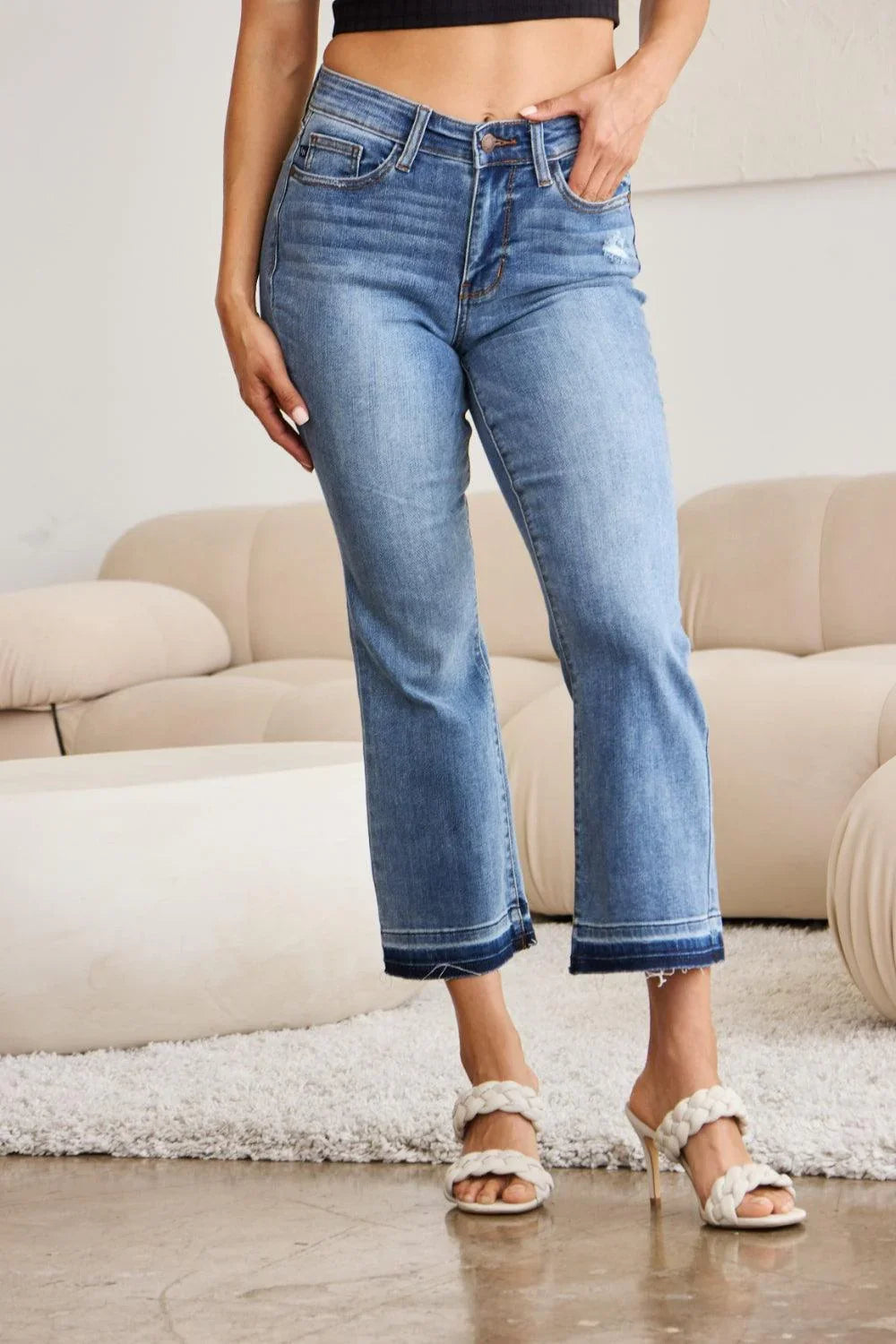 Judy Blue Full Size Release Hem Cropped Bootcut Jeans Judy Blue