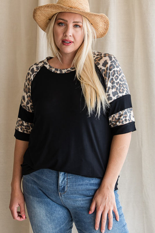 PLUS ANIMAL PRINT RAGLAN SLEEVE TOP Tops