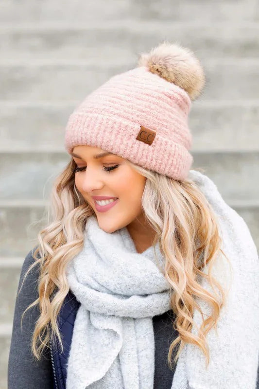 CC Ultra Soft Fur Pom Beanie beanie Rose OneSize
