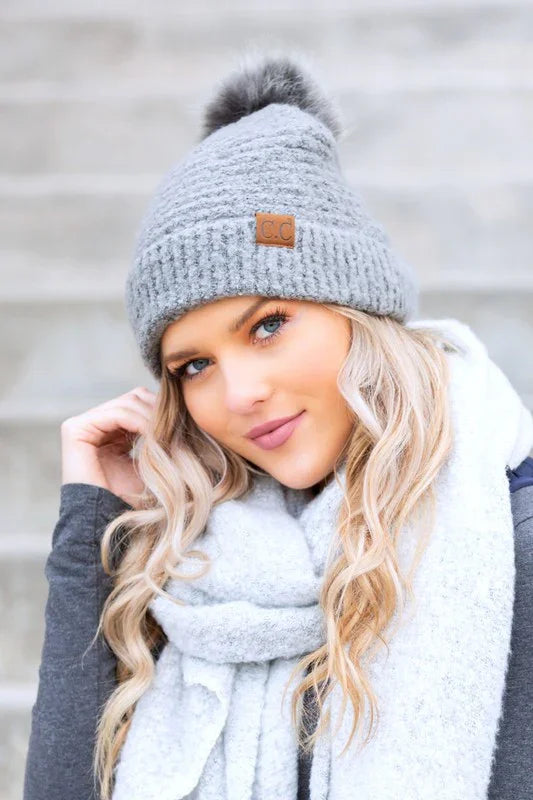 CC Ultra Soft Fur Pom Beanie beanie Light Gray OneSize