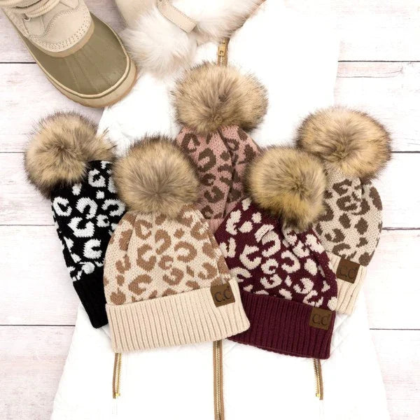 Leopard Fur Pom Beanie beanie