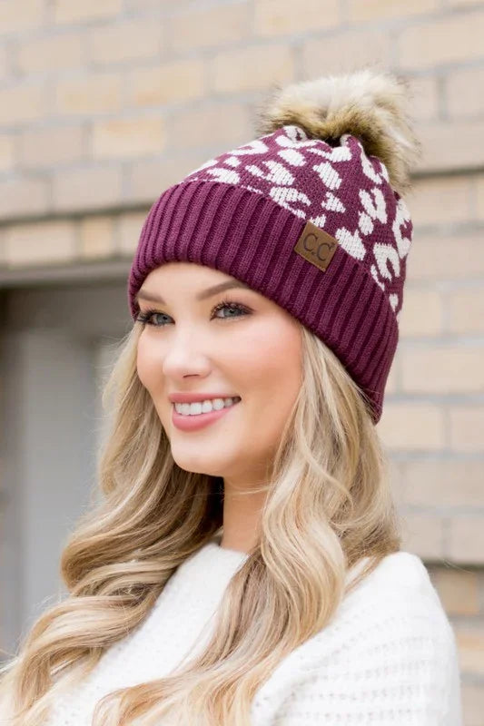 Leopard Fur Pom Beanie beanie