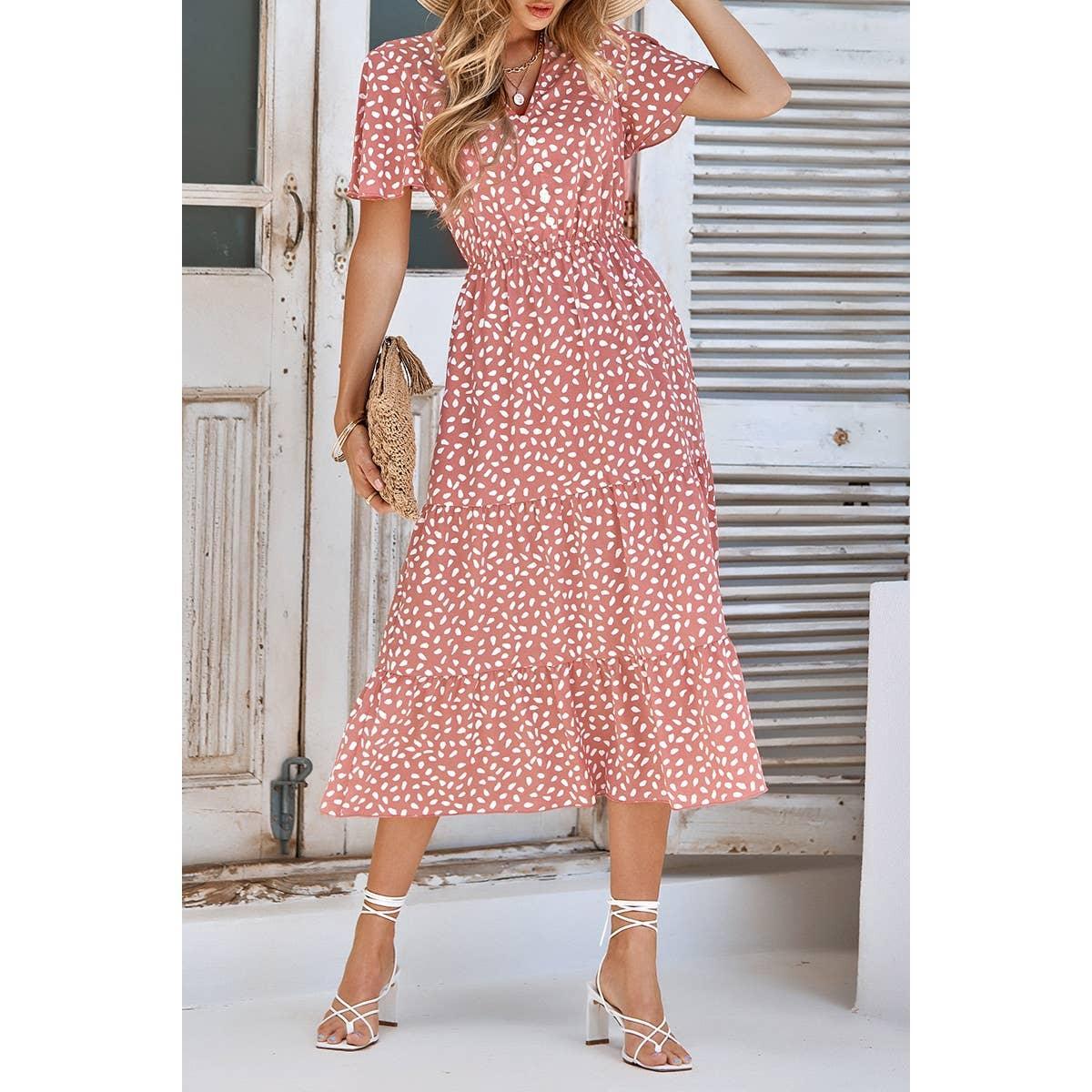 Leopard Print V Neck Fit Midi Dress Dress