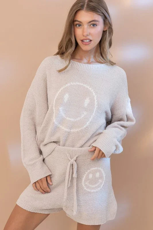 Cozy Soft Top with Shorts Set Clothing Set Beige