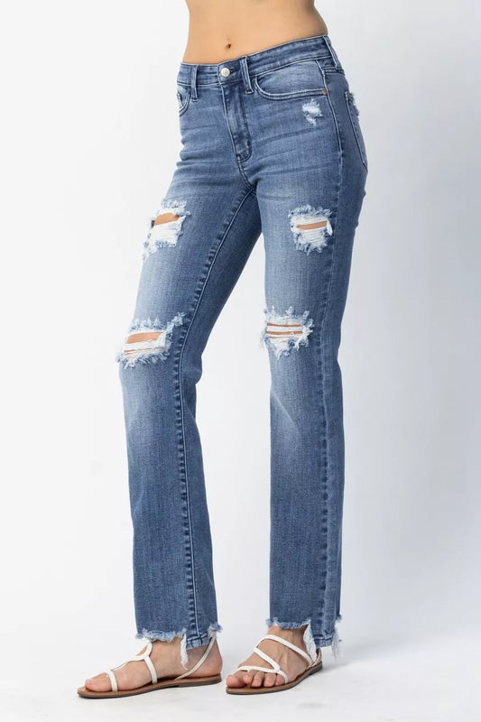 Judy Blue Full Size Mid Rise Destroy Straight Jeans Plus Size Judy Blue