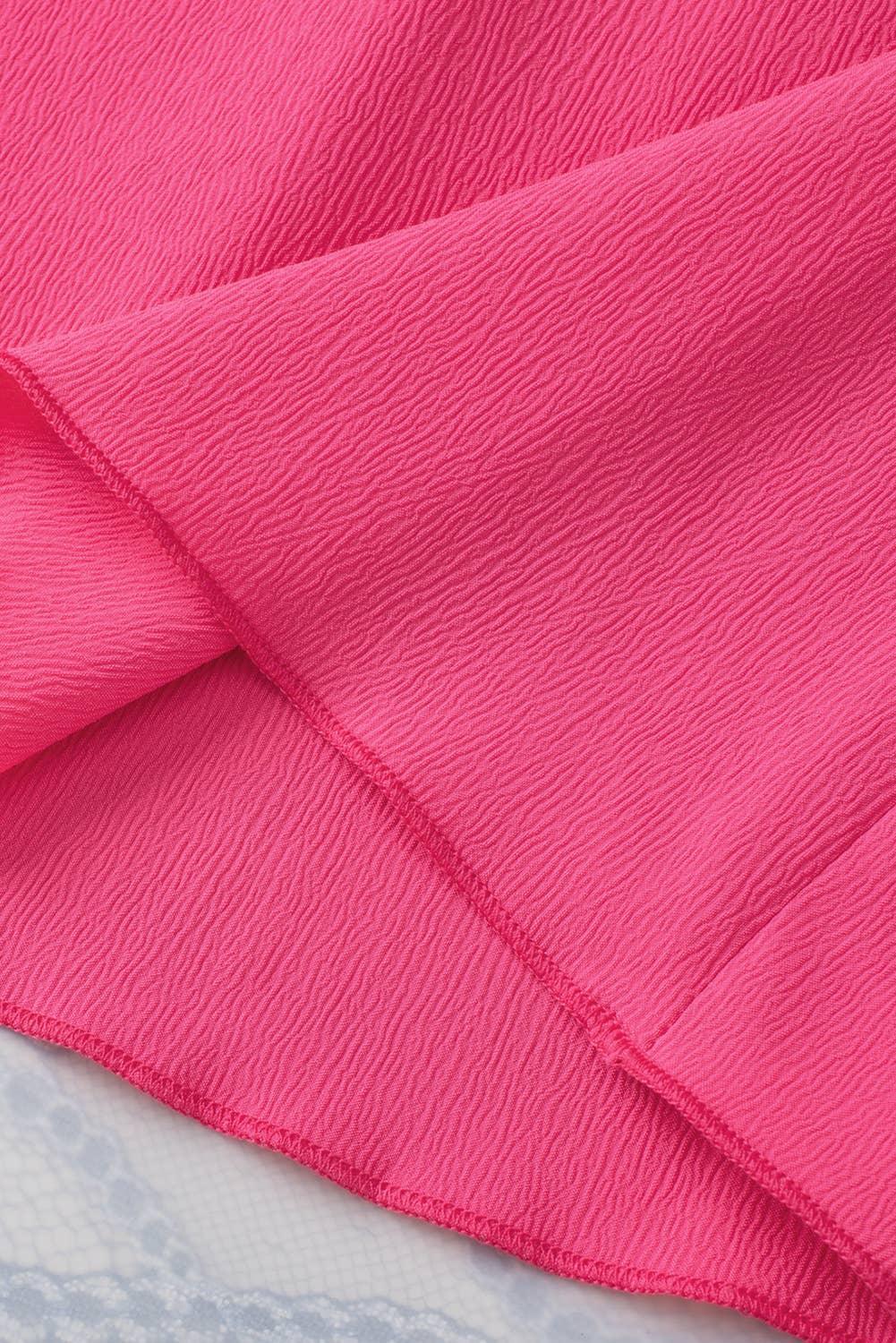 Rose Red Two Tone Ruffled Flutter Sleeve Blouse Shirt