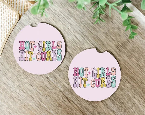 Hot Girls Hit Curbs Car Coaster Set