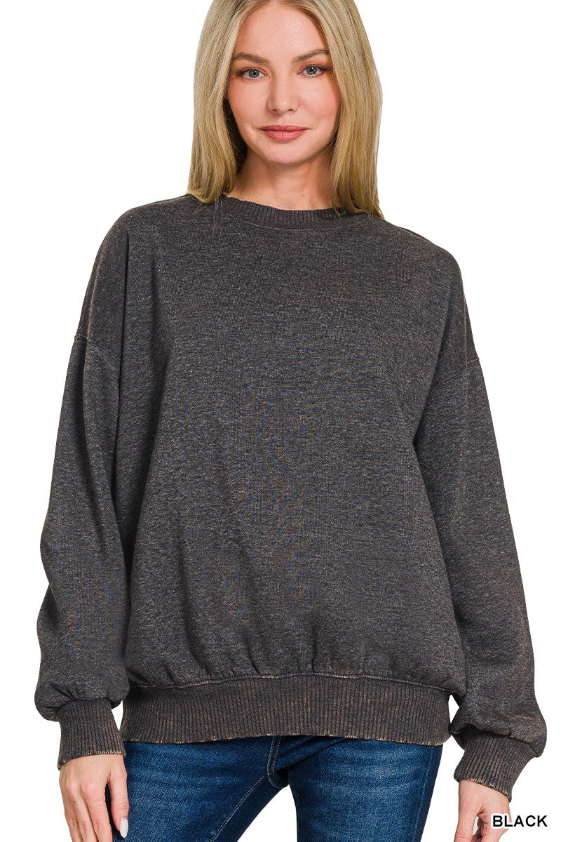 Acid Wash Oversized Fleece Pullover Sweatshirt
