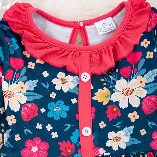Navy Blue Multi-Color Flower Print Dress
