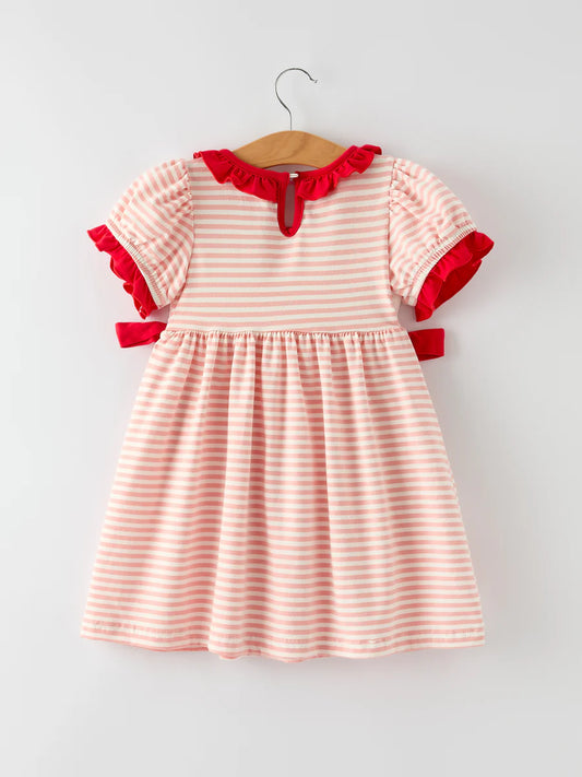 Christmas Candy Cane Smocking Embroidery Striped Girls Dress Childrens dress