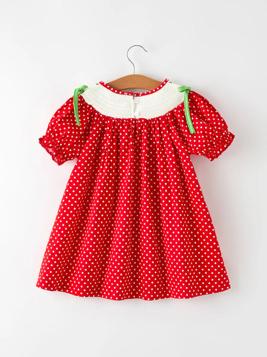 Christmas Cheer: Red Holiday Girls Dress with Cute Embroidery Childrens dress