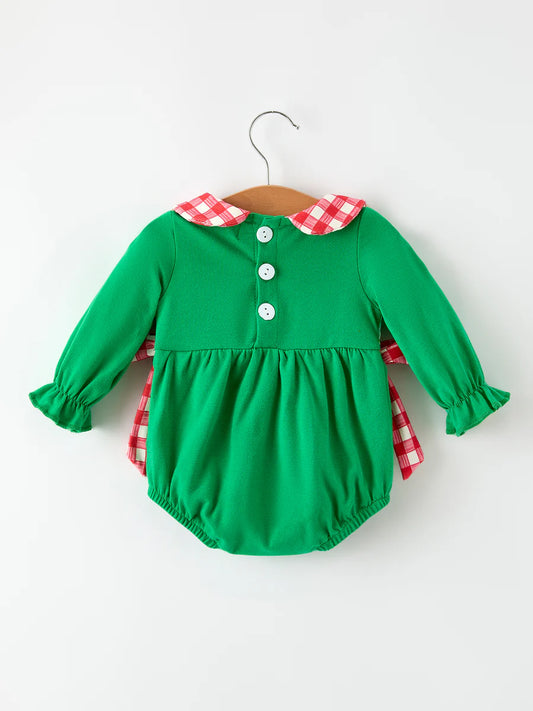 Christmas Character Candy Embroidery Green Baby Girls Romper baby romper