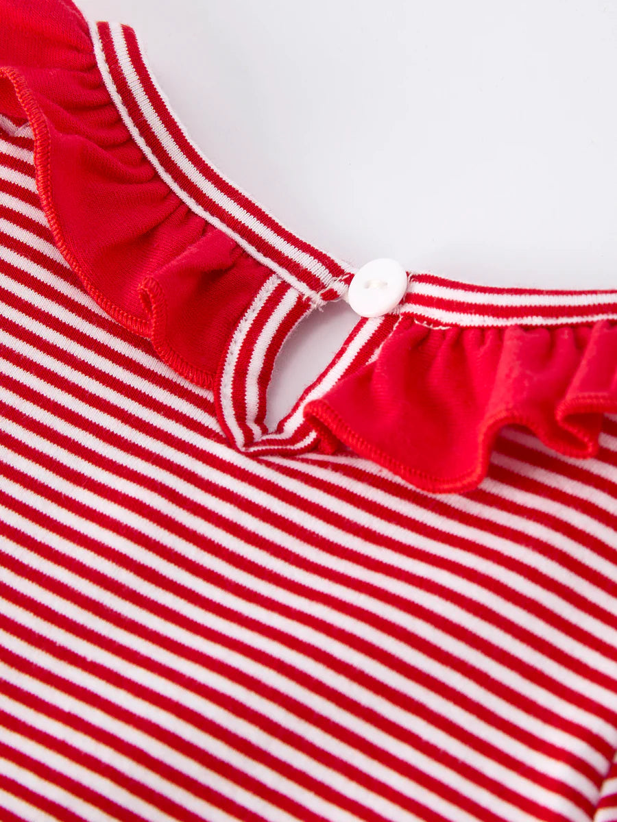 Holiday Baby Girls Romper with Embroidered Christmas Lights and Red Bow Details baby romper