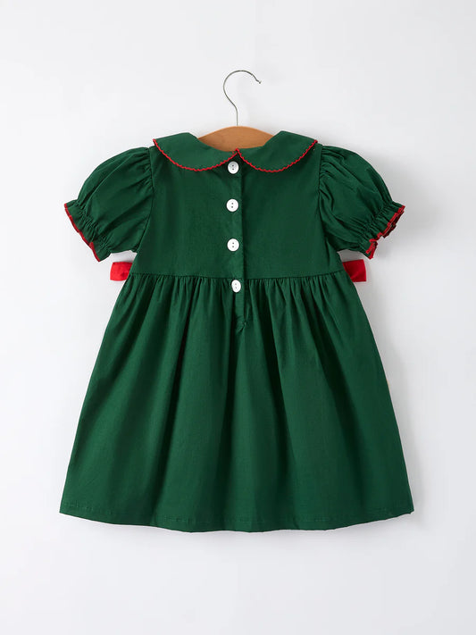 Girls Holiday Outfit – Santa Bow Green Christmas Dress Childrens dress
