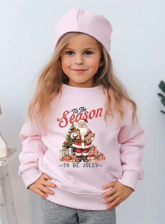 Tis The Season to Be Jolly Santa Toddler Graphic childrens sweatshirt PInk