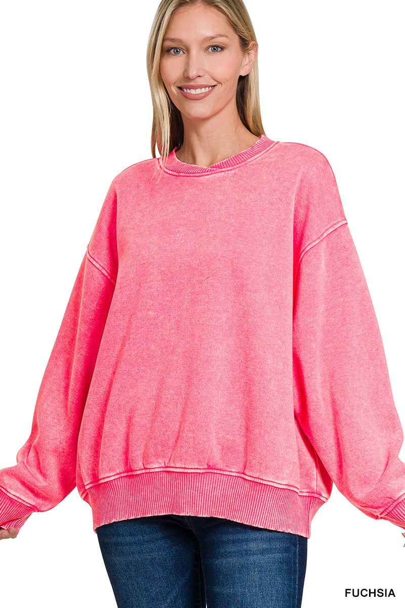 Acid Wash Oversized Fleece Pullover