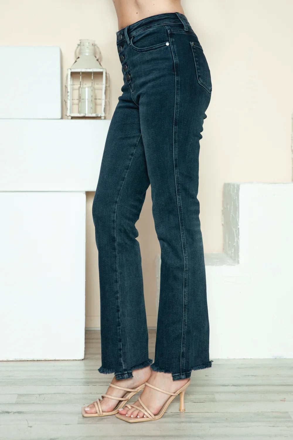 Judy Blue Full Size Button Fly Hem Destroy Straight Jeans Judy Blue