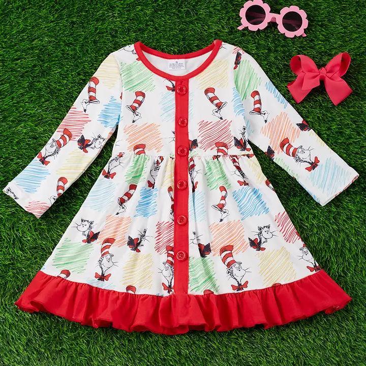 Pencil Colored Printed Dress w/ Ruffle Trim dress 5XL