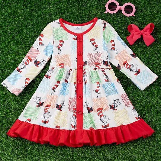 Pencil Colored Printed Dress w/ Ruffle Trim dress 5XL