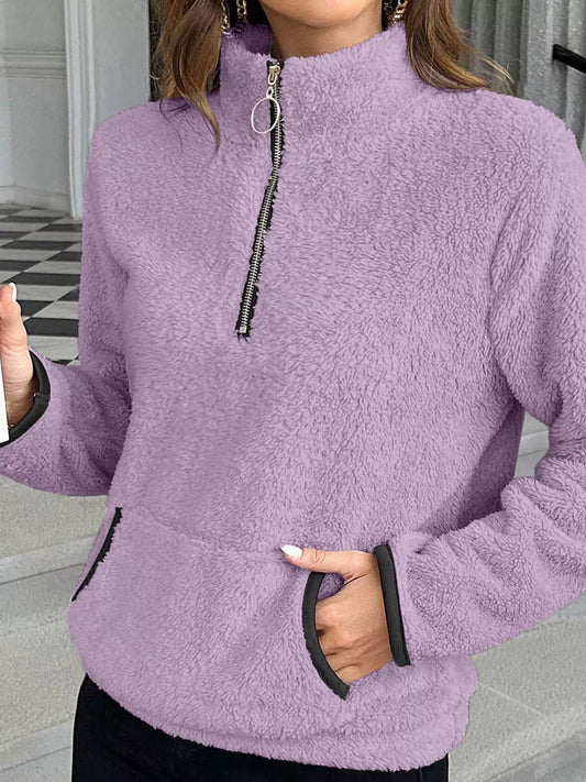 Plus Size Cozy Fleece Quarter Zip Sweatshirt with Pockets Sweatshirt