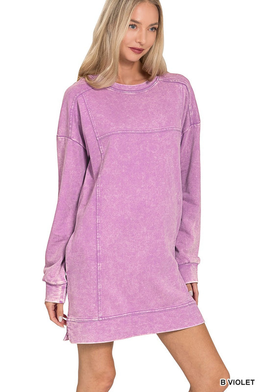French Terry Acid Washed Dress With Pockets Dress