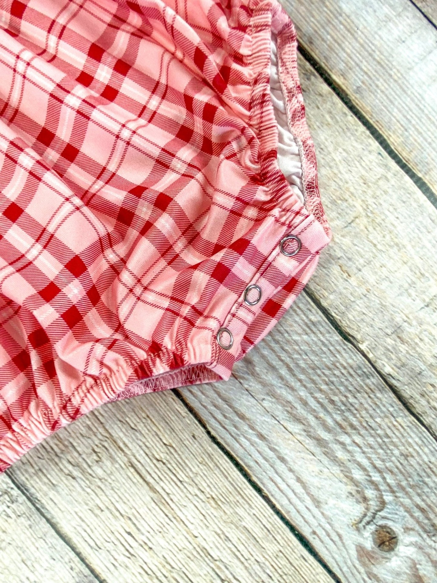 Red Gingham & Santa Embroidery Infant Girls Romper baby romper