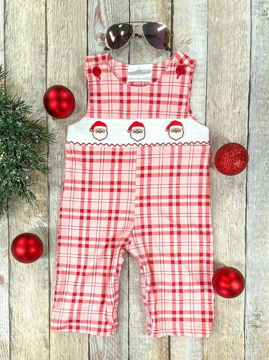 Red Gingham & Santa Embroidery Infant Boy's Romper baby romper