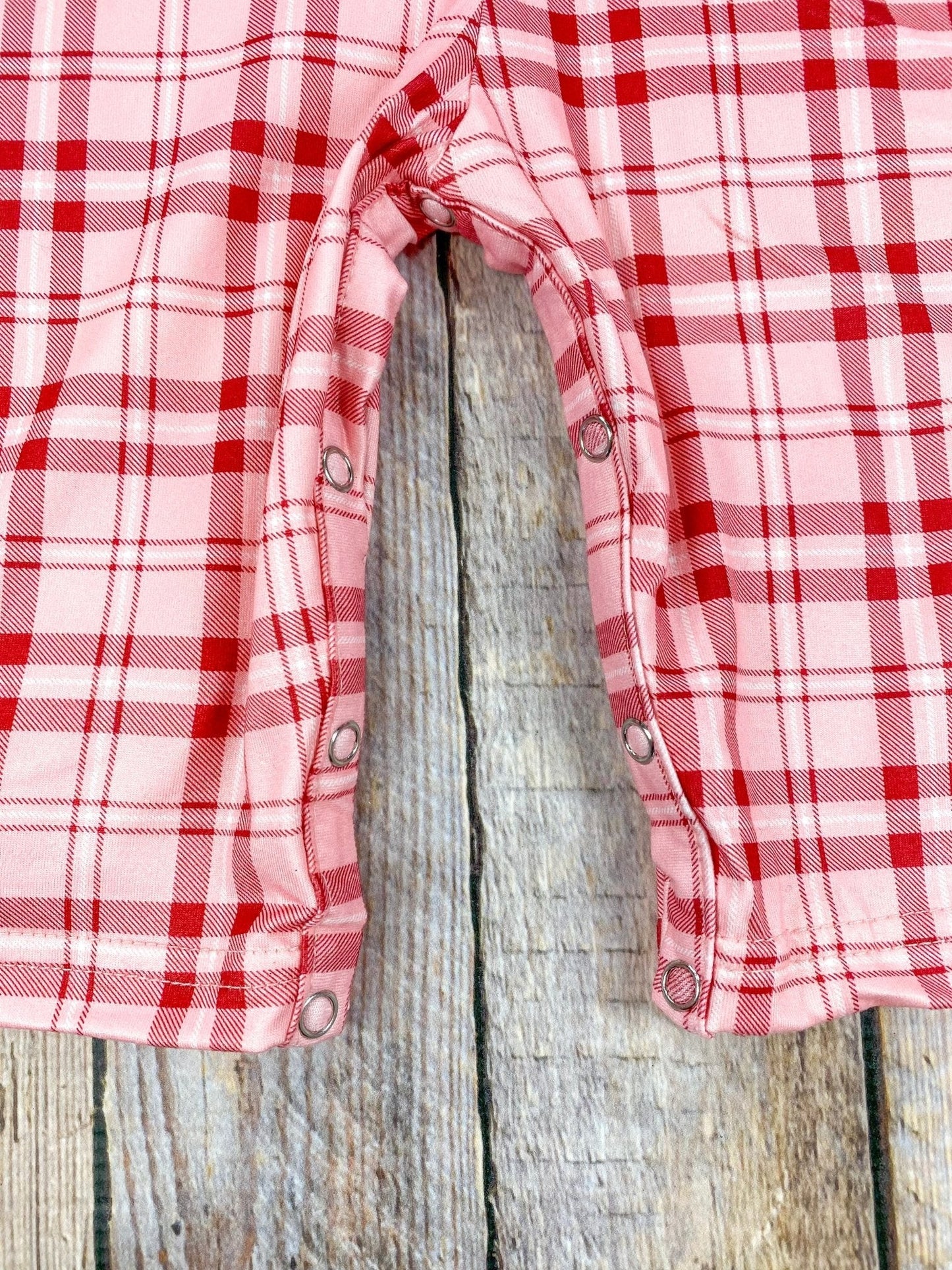 Red Gingham & Santa Embroidery Infant Boy's Romper baby romper