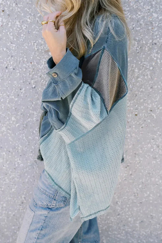 Patchwork Color Block Round Neck Long Sleeve Top Shirt