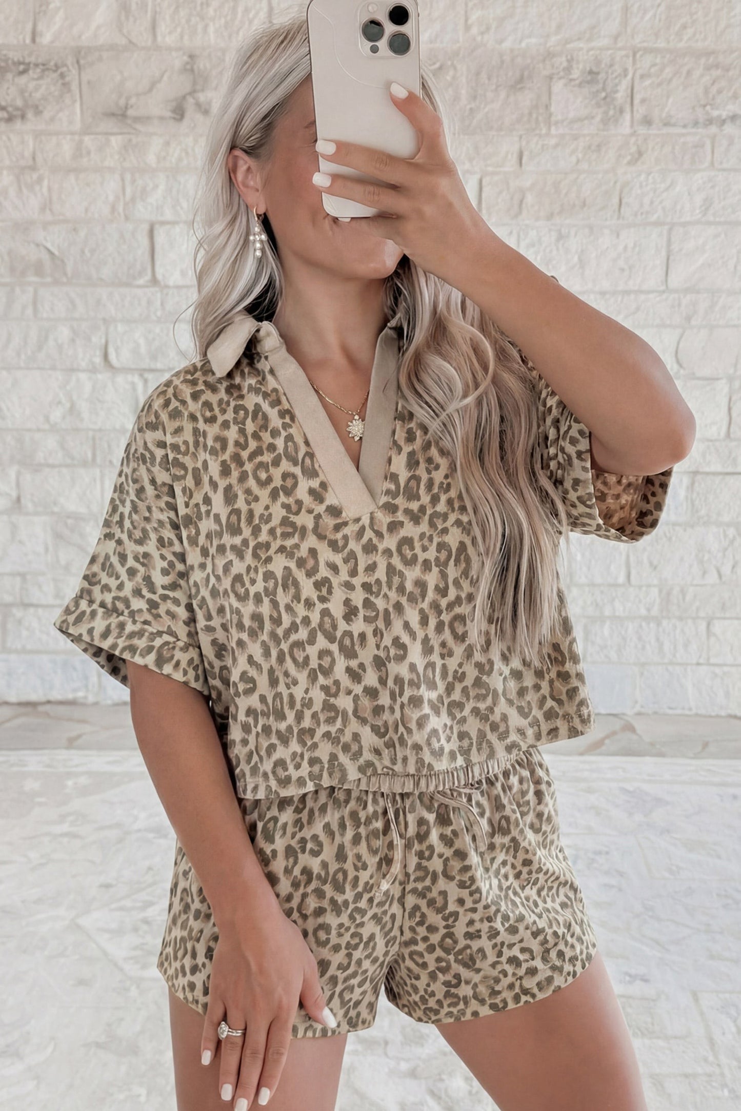 Leopard Luxe Two-Piece Lounge Set Clothing Set Khaki