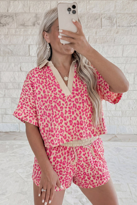 Leopard Luxe Two-Piece Lounge Set Clothing Set Rose