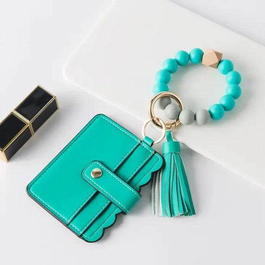 Silicone Beaded Wristlet Keychain Wallet wristlet keychain Turquoise