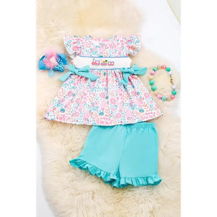 Pastel Floral Smocked Girls Set Clothing Set 2XL