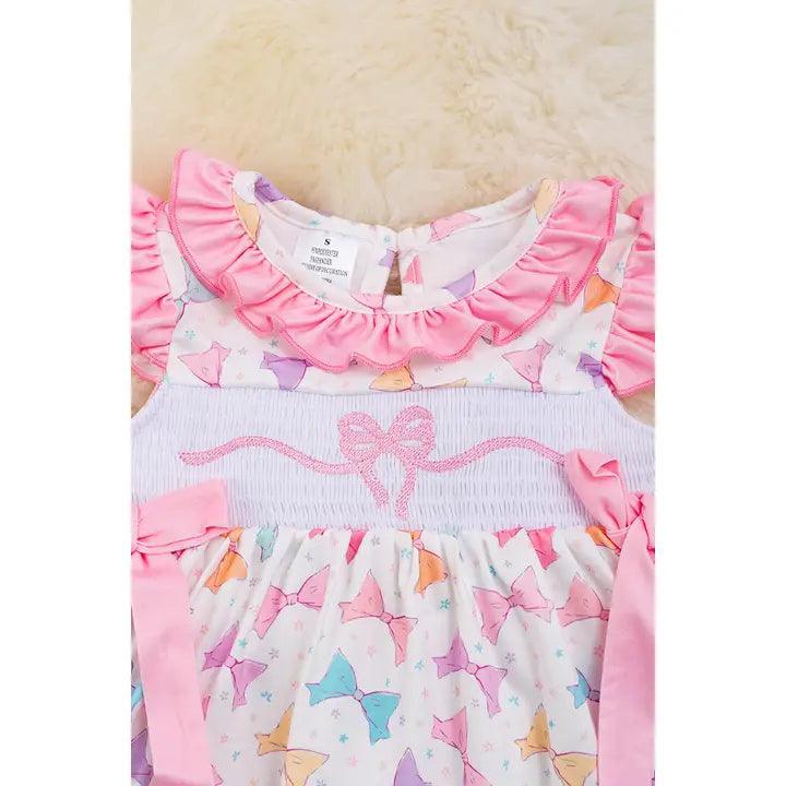 Multi-Printed Bow Smocked Dress dress