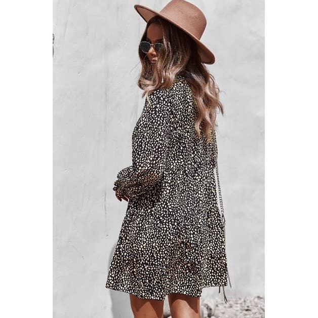 V Neck Polka Dot Long Sleeve Dress Dress