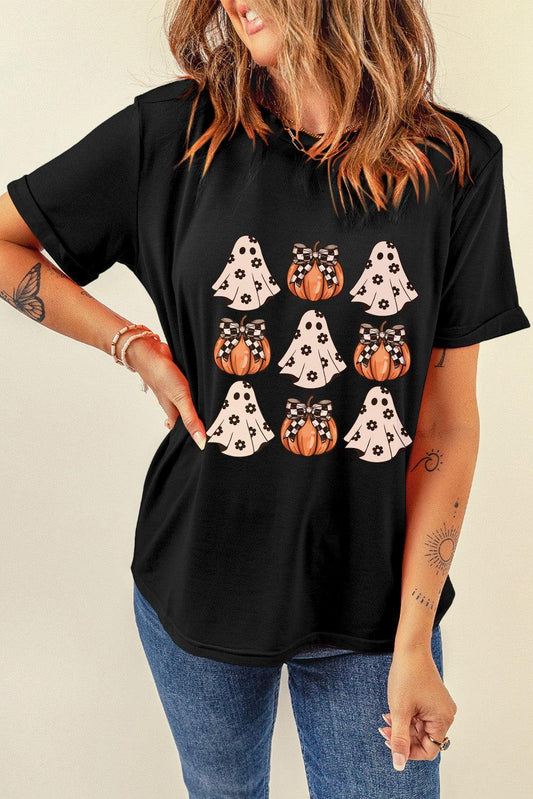 Halloween Graphic Round Neck Short Sleeve T-Shirt Graphic T-Shirts