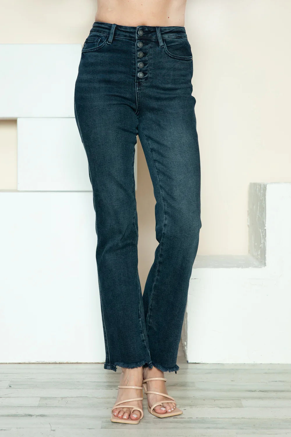 Judy Blue Full Size Button Fly Hem Destroy Straight Jeans Judy Blue