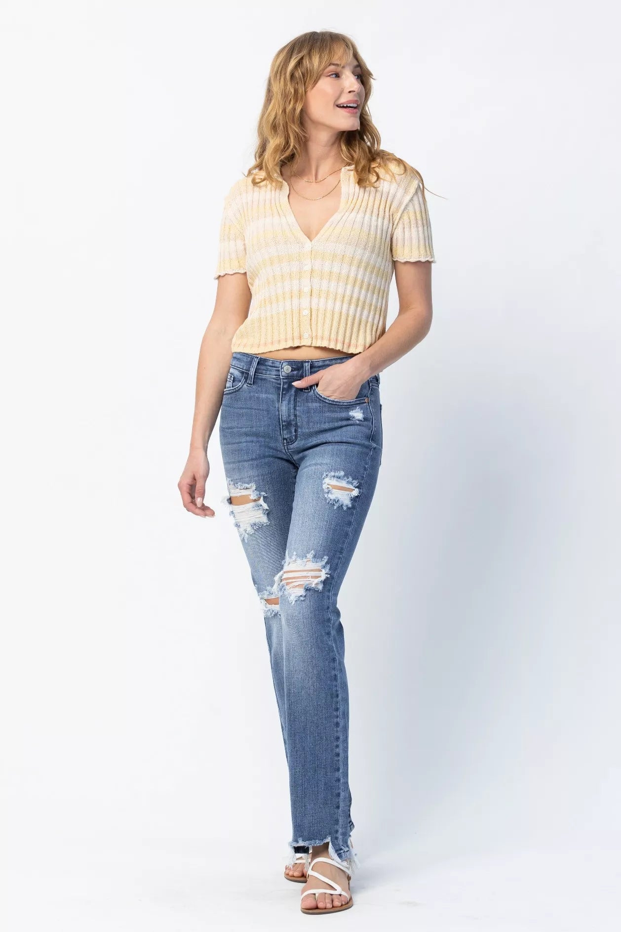 Judy Blue Full Size Mid Rise Destroy Straight Jeans Plus Size Judy Blue